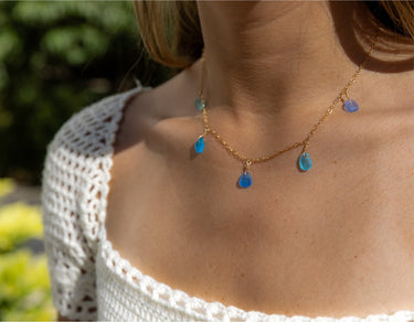 5 Charm Multicolor Turquoise Blue, Teal Blue and Blue Purple Sea Glass Necklace